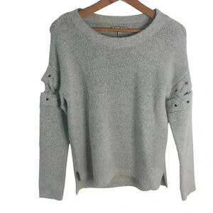 Crave Fame Light Grey Sweater Lace Up Sleeves Cutout Knit Crewneck Size S